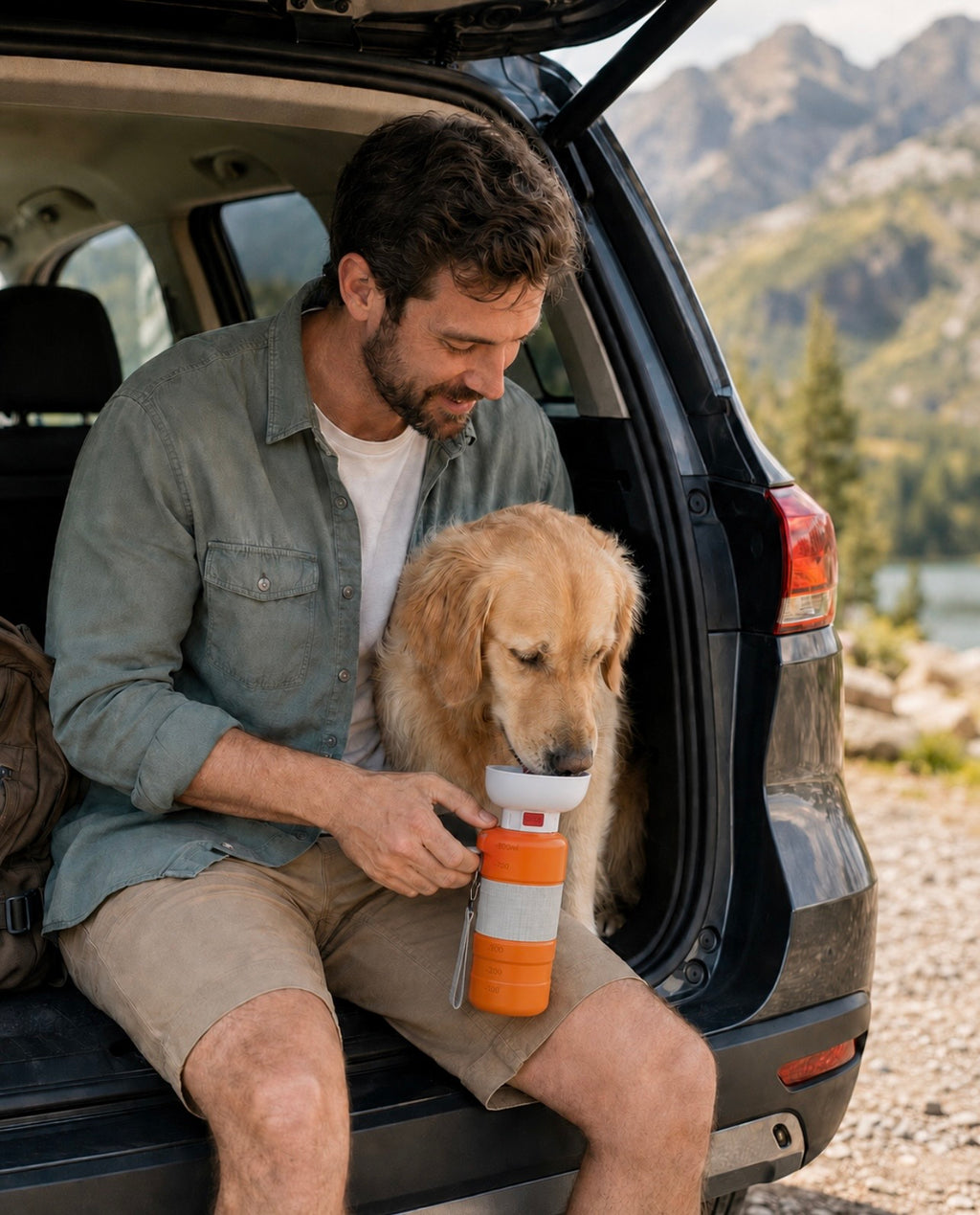 28 oz Portable Dog Water Bottle with Fold-Out Bowl – Orange