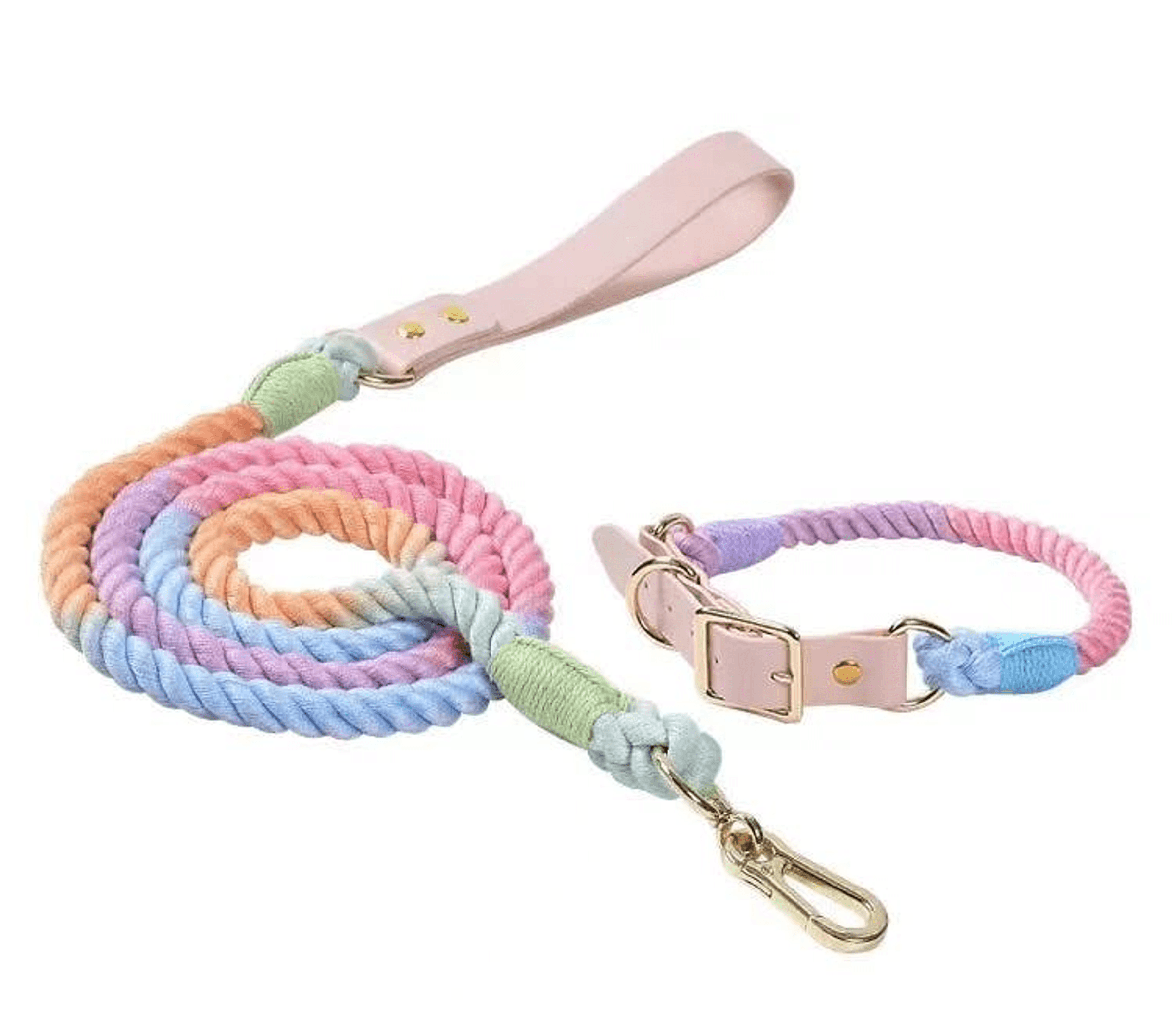 Luxe Royal Pink Leather Dog Rope Leash and Collar Set