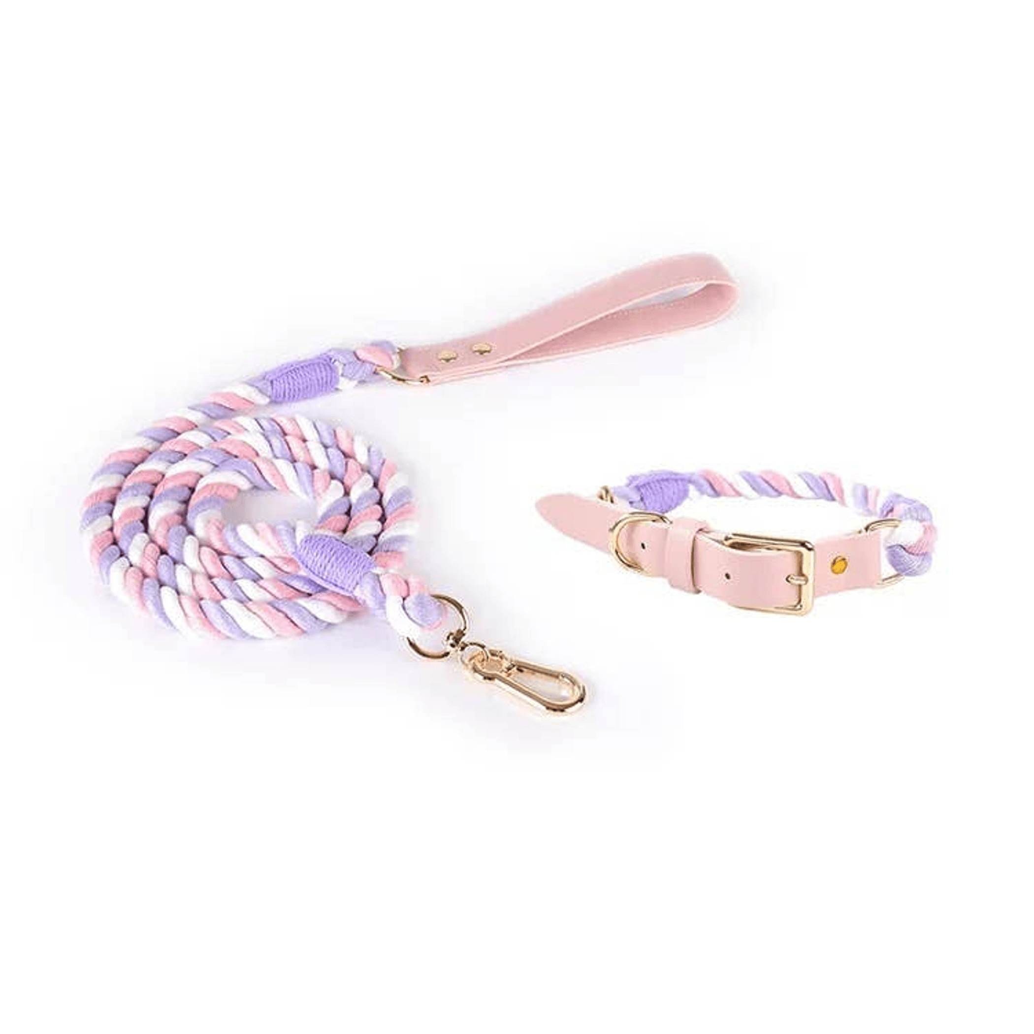 Luxe Royal Pink Leather Dog Rope Leash and Collar Set