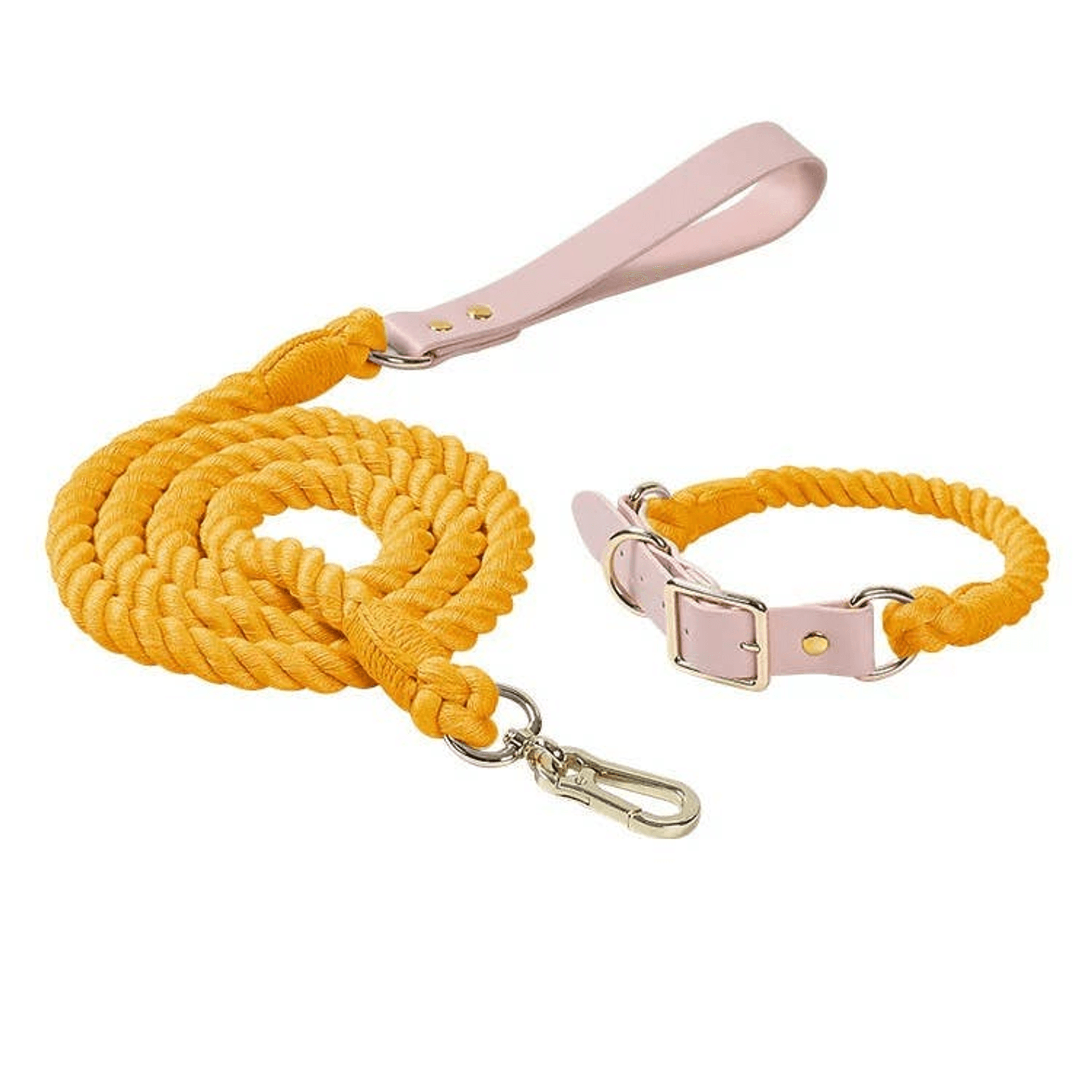 Luxe Royal Pink Leather Dog Rope Leash and Collar Set