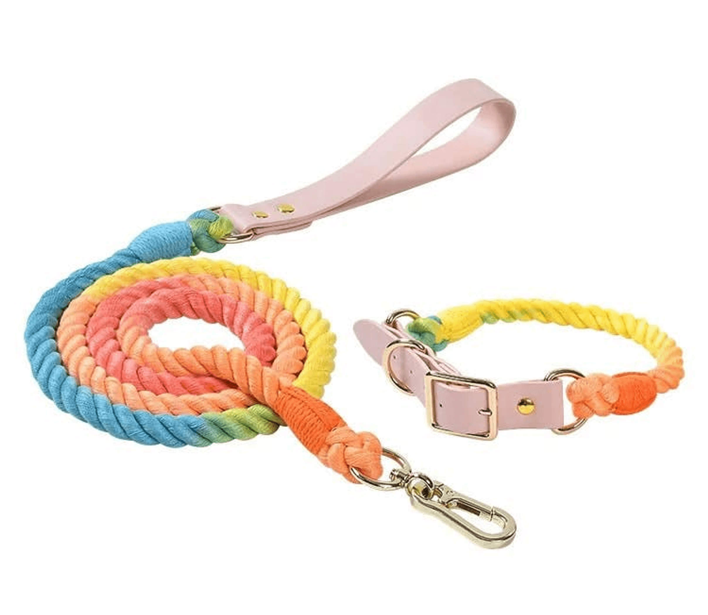 Luxe Royal Pink Leather Dog Rope Leash and Collar Set