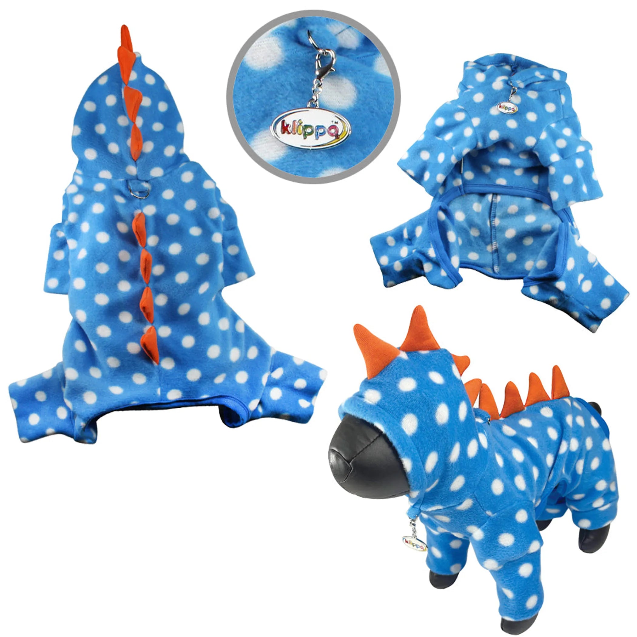 Polka Dot Dino Fleece Hooded Dog Pajamas