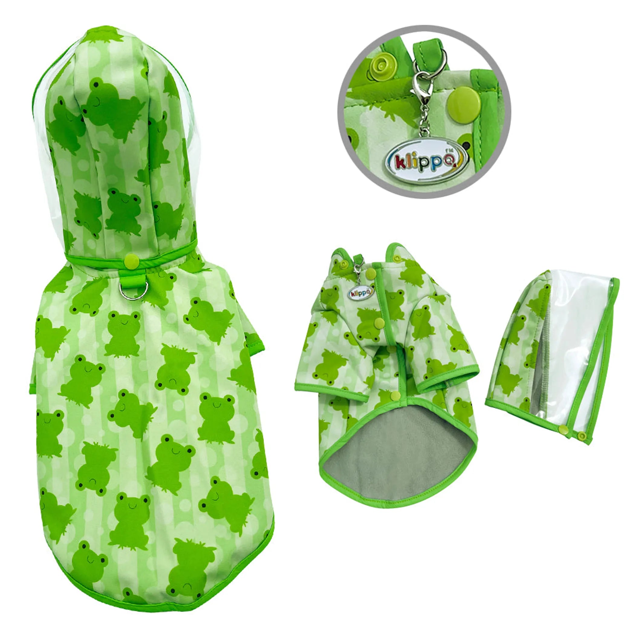 Froggy Dog Raincoat with Fleece Lining & Detachable Hood