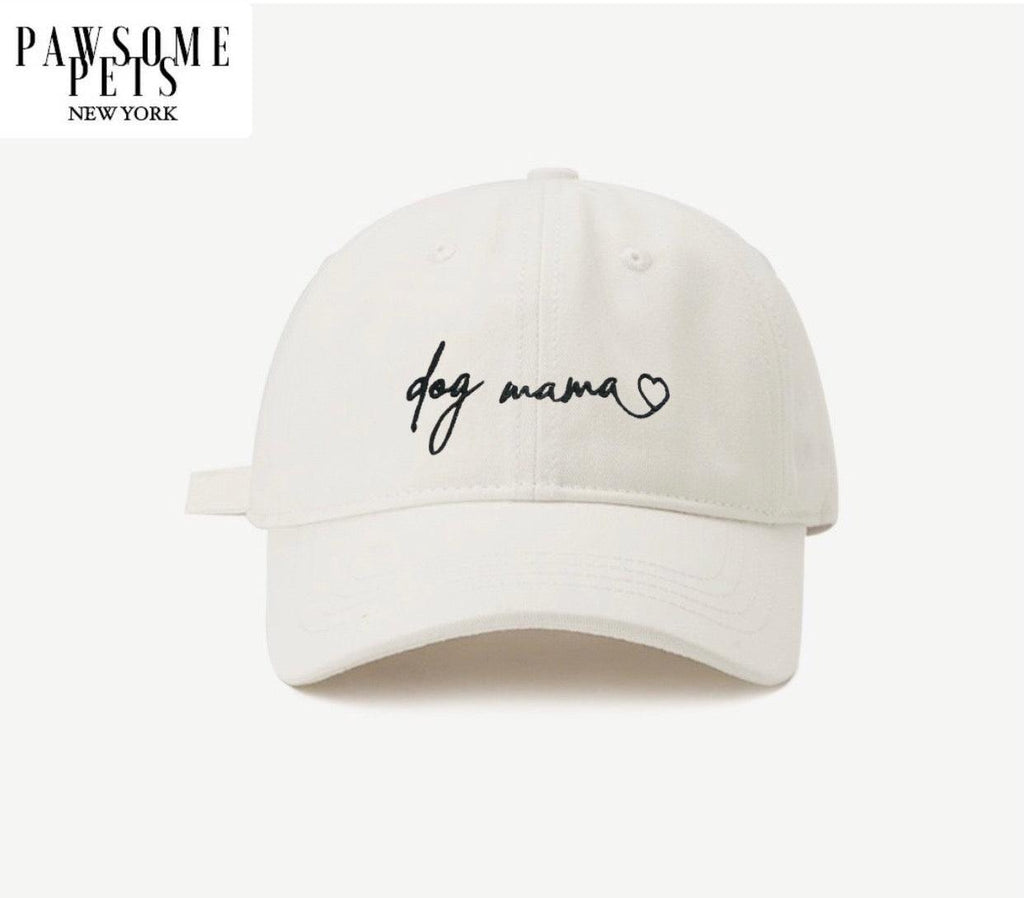 DOG MOM Embroidered Baseball Cap - WHITE