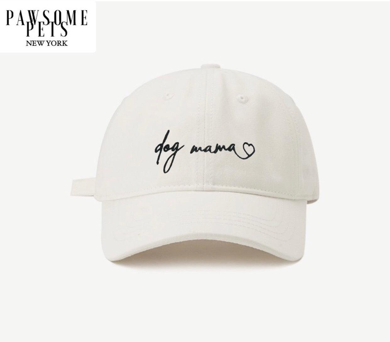 DOG MOM Embroidered Baseball Cap - WHITE