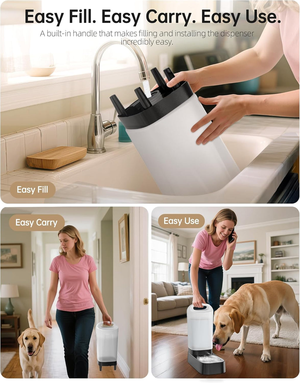 2.4-Gallon Gravity Pet Water Dispenser with Stainless Steel Bowl