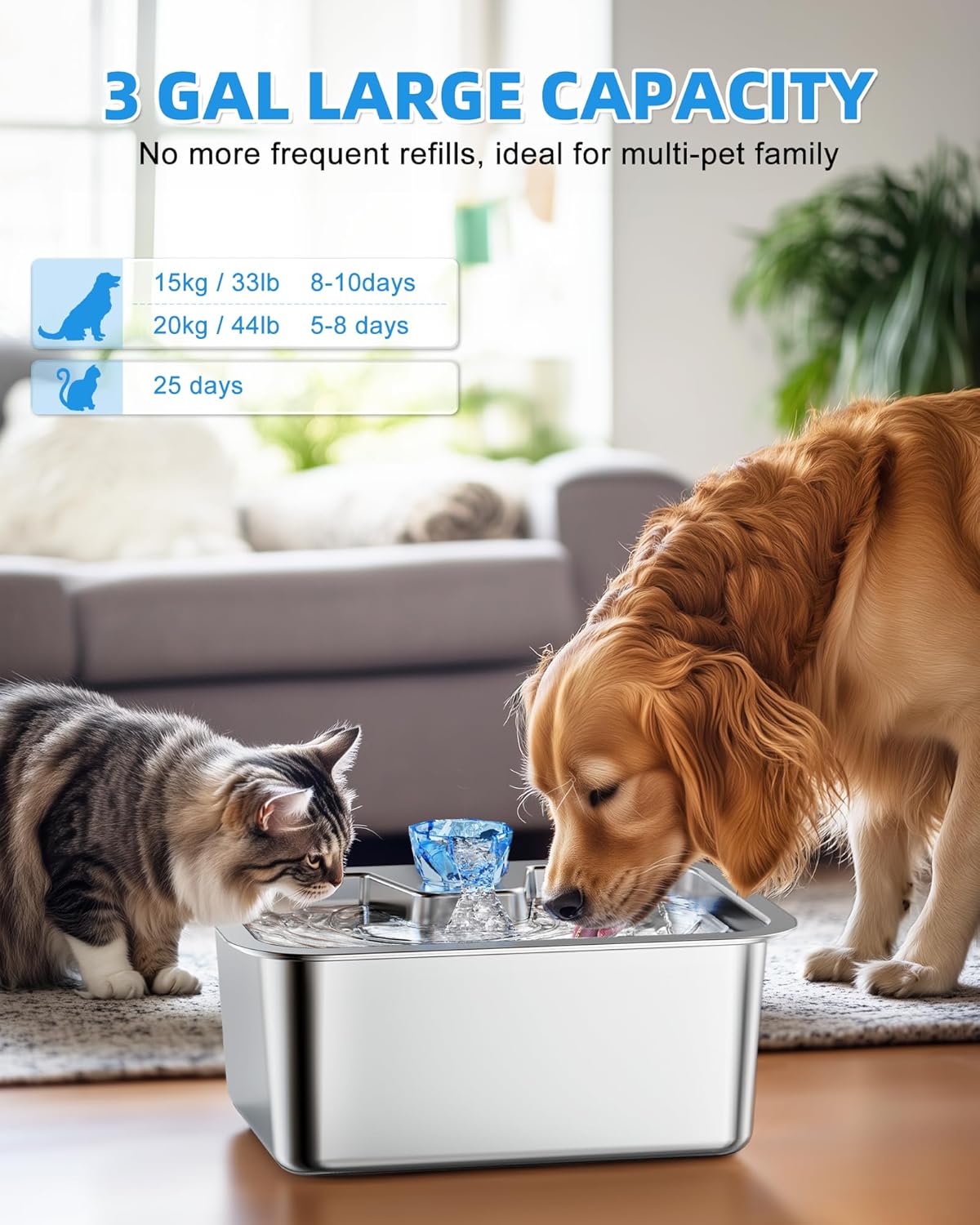 3Gallons/11L Stainless Steel Dog Water Fountain