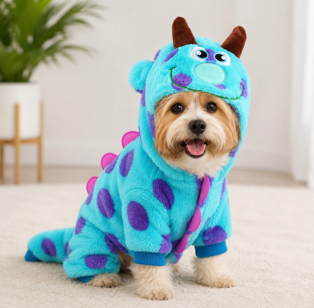 Blue Spotted Monster Plush Dog Costume