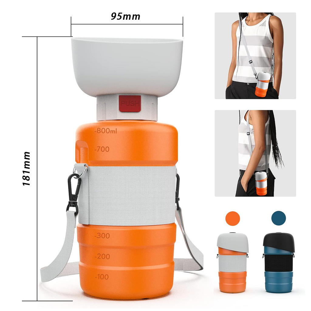 28 oz Portable Dog Water Bottle with Fold-Out Bowl – Orange