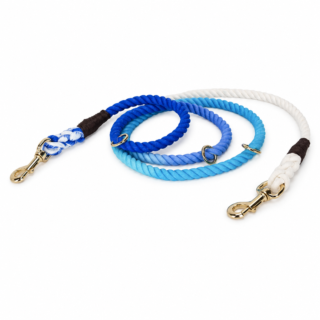 Hands-Free Cotton Rope Dog Leash – Ombre Light Blue