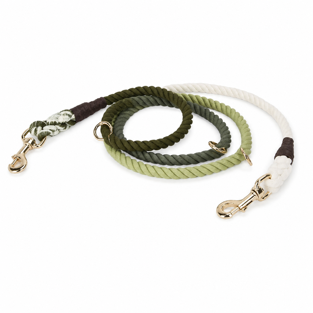 Hands-Free Cotton Rope Dog Leash – Ombre Dark Olive Green