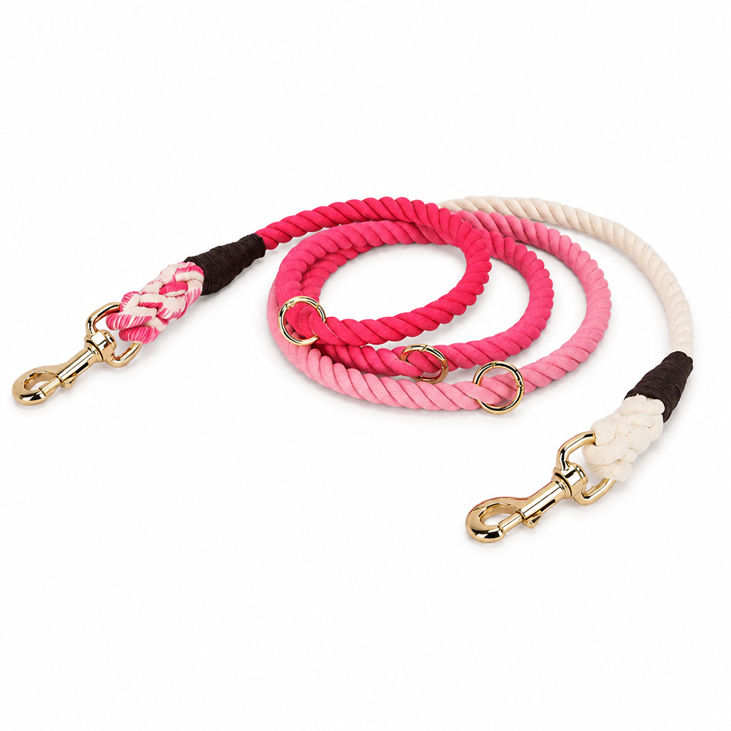 Hands-Free Cotton Rope Dog Leash – Ombre Rose Pink