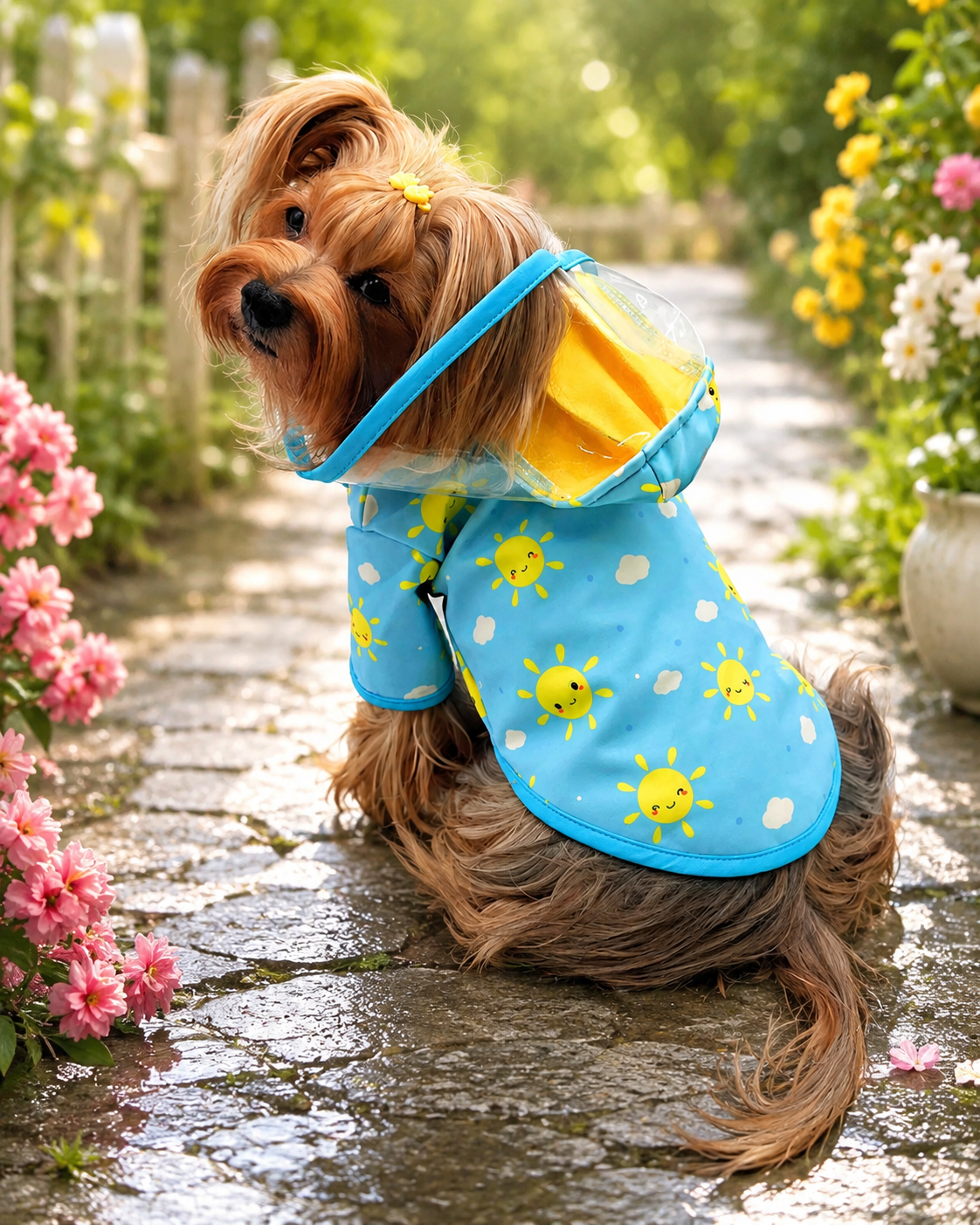 Clear View Happy Sunshine Raincoat with Fleece Lining & Detachable Hood