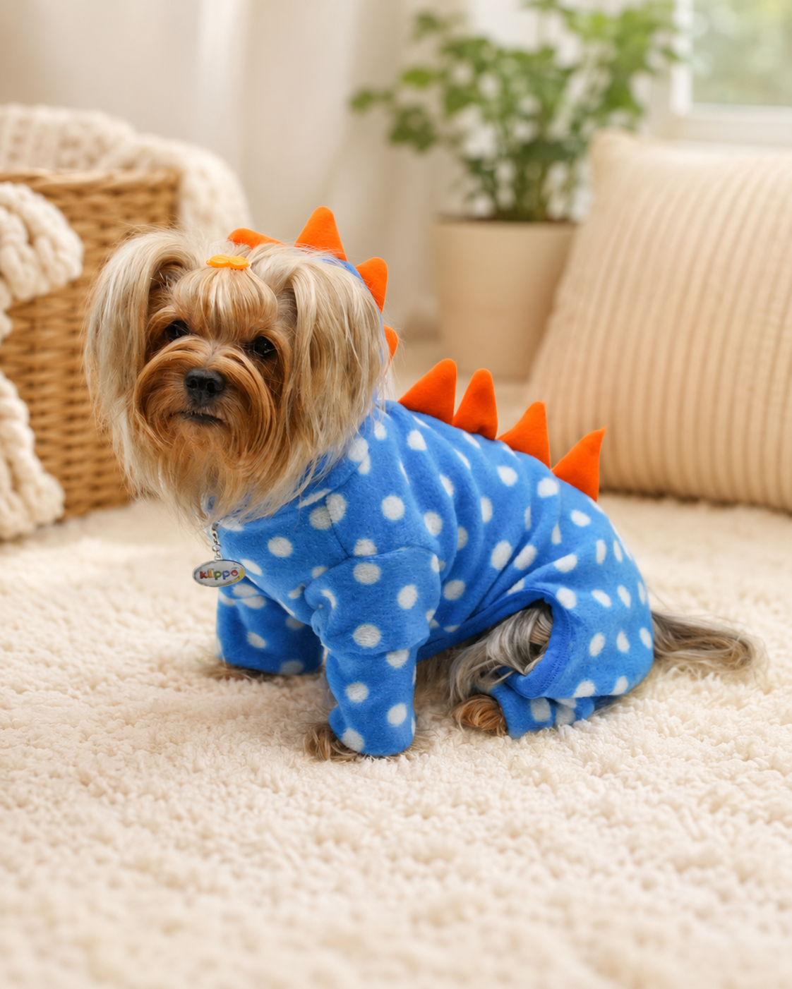 Polka Dot Dino Fleece Hooded Dog Pajamas
