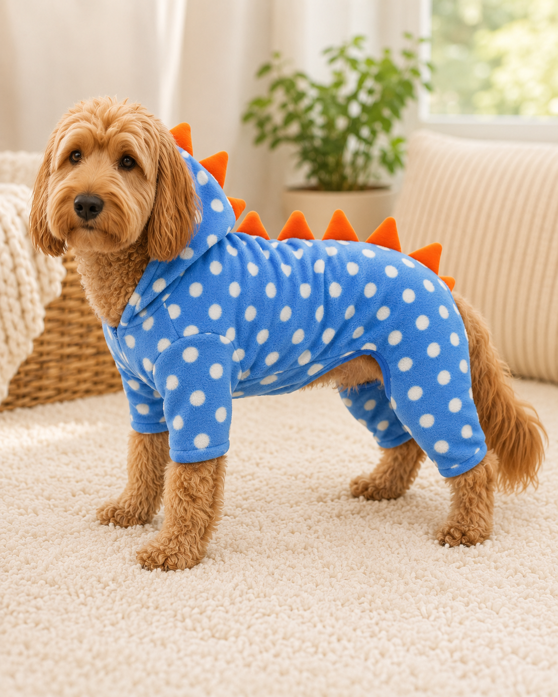 Polka Dot Dino Fleece Hooded Dog Pajamas