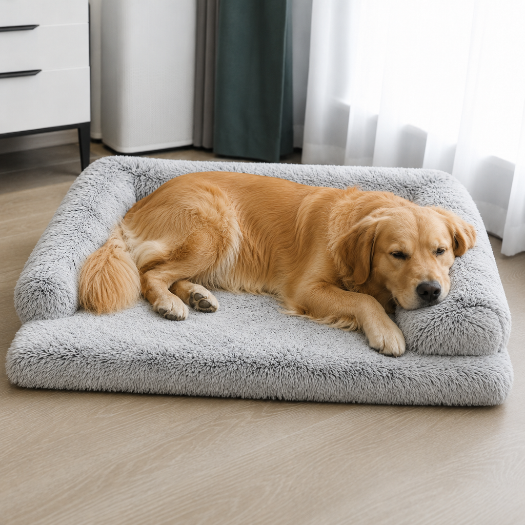 CozyPaws™ Plush Sofa Dog Bed with Raised Bolsters