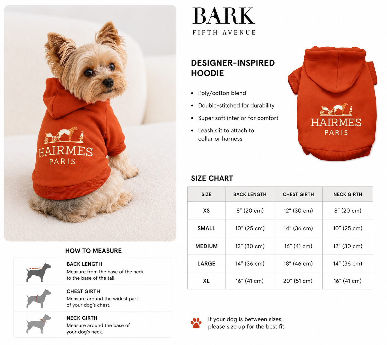Hairmes Paris Designer-Inspired Dog Hoodie