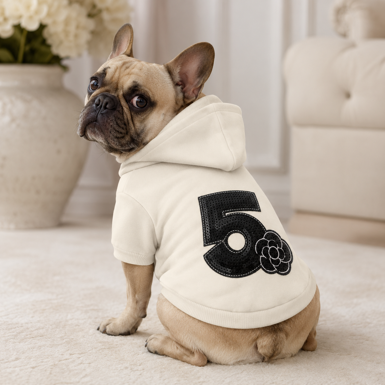 No. 5 Camellia Sequin Dog Hoodie