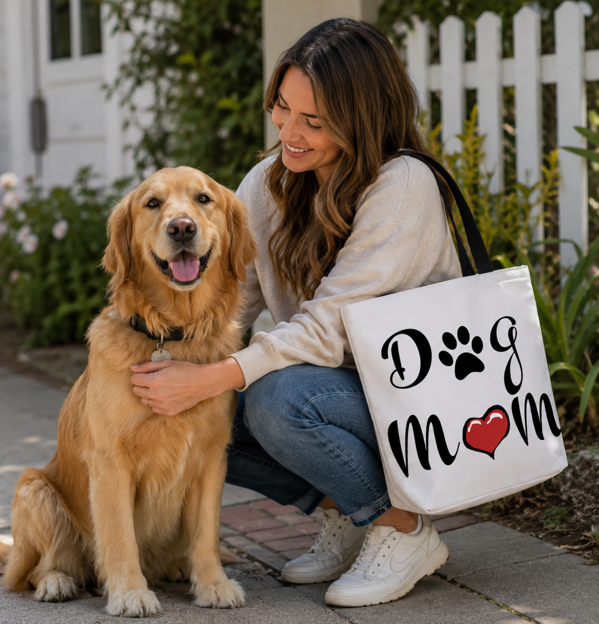 Dog Mom White Tote