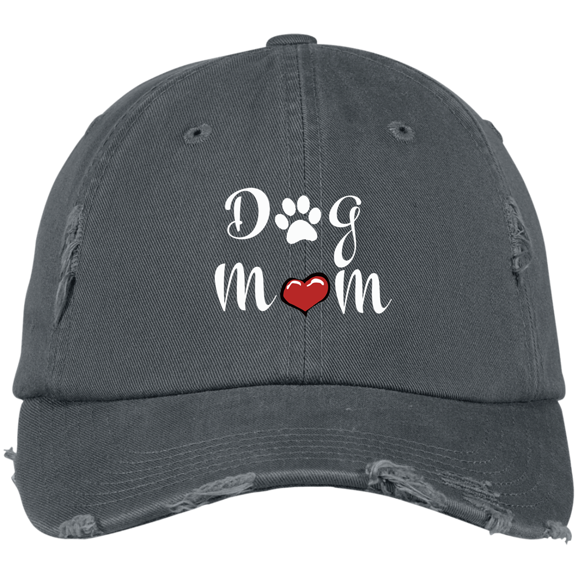 DOG MOM Distressed Embroidered Baseball Cap