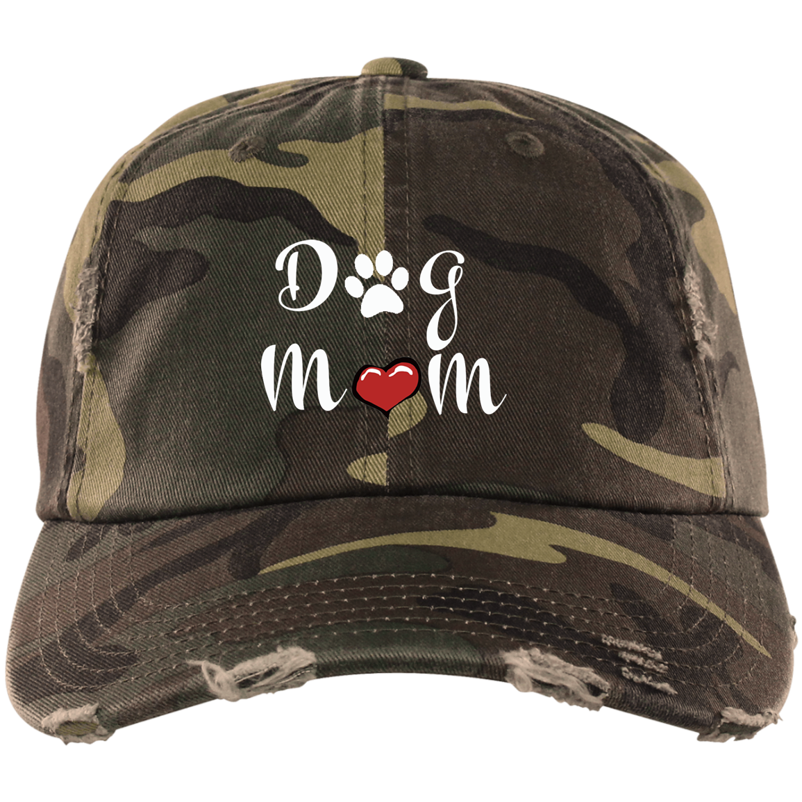 DOG MOM Distressed Embroidered Baseball Cap