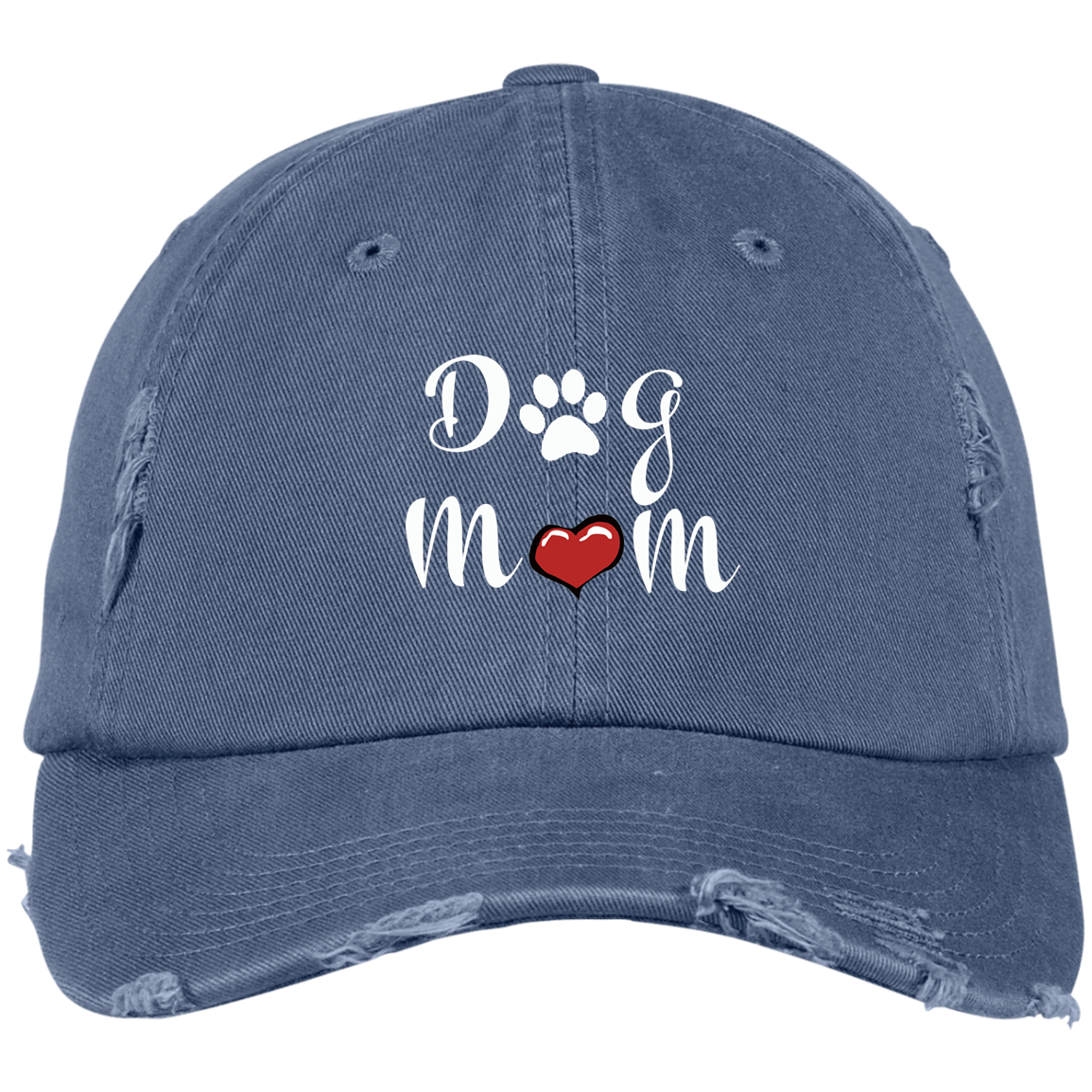 DOG MOM Distressed Embroidered Baseball Cap