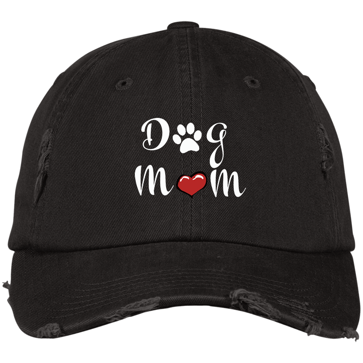 DOG MOM Distressed Embroidered Baseball Cap
