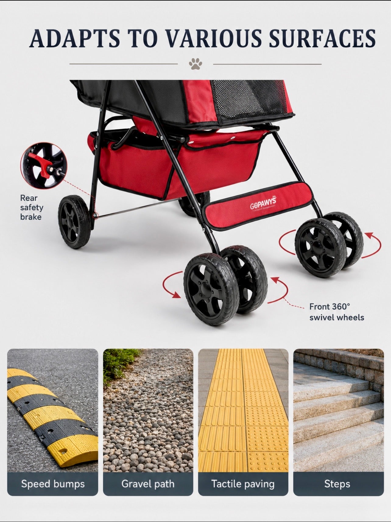 GOOPAWS 4-Wheel Foldable Pet Stroller