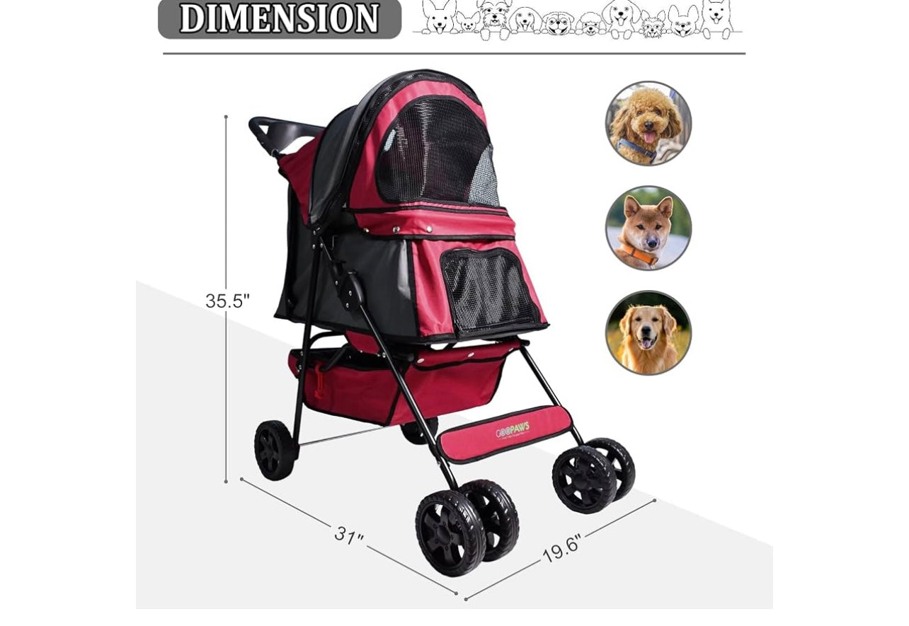 GOOPAWS 4-Wheel Foldable Pet Stroller