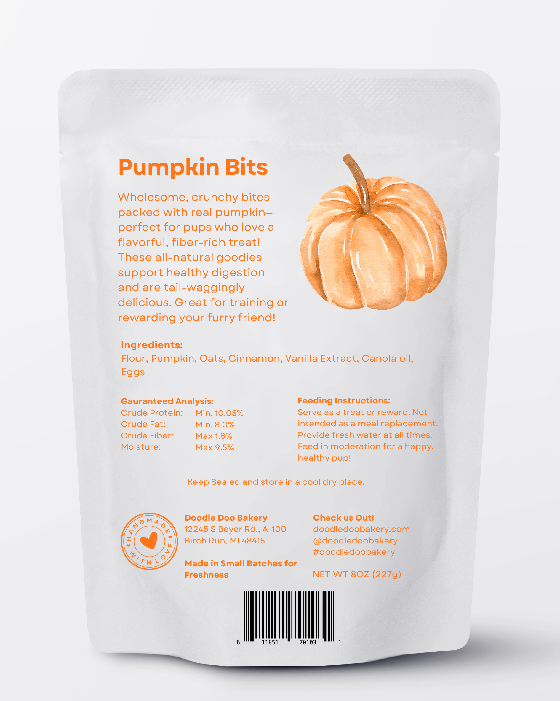 Doodle Doo Homemade Pumpkin Bits Dog Treats – 8 oz